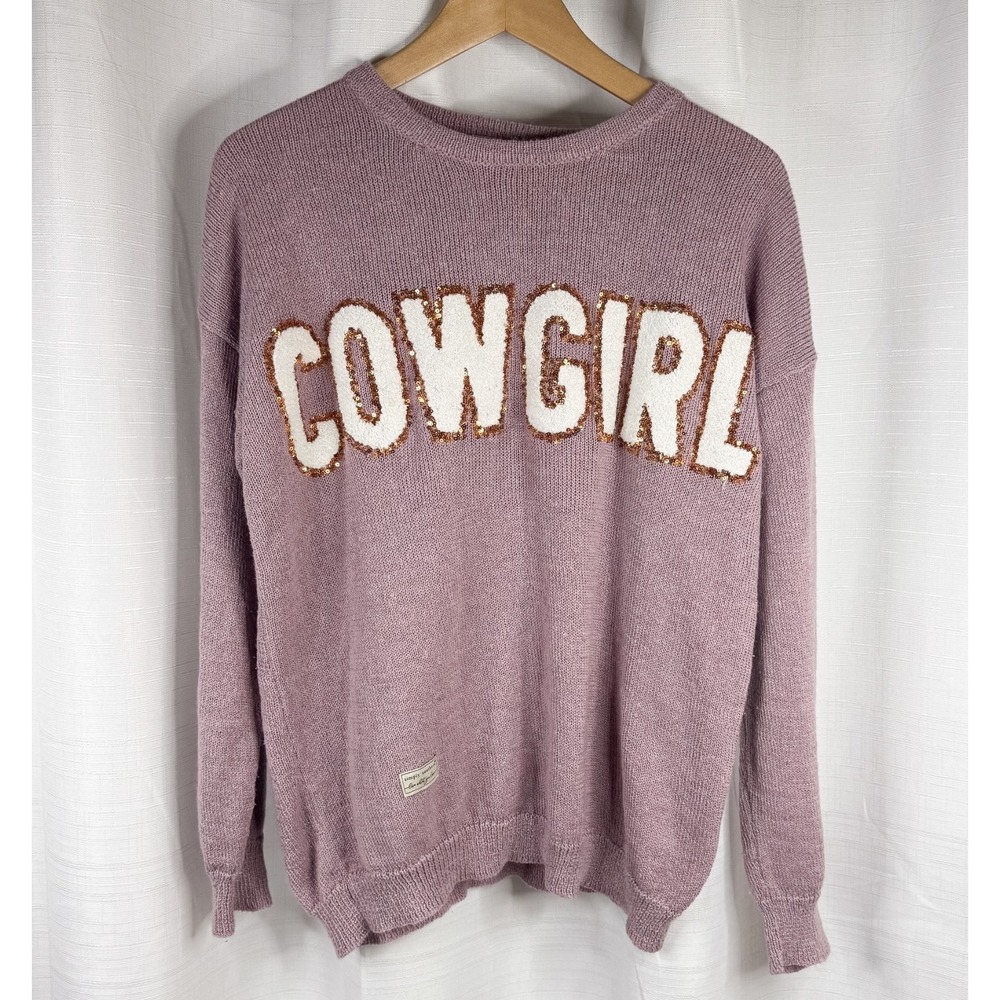 Simply Southern Cowgirl Sequins Sweater Western Mauve Rose Pink Medium
